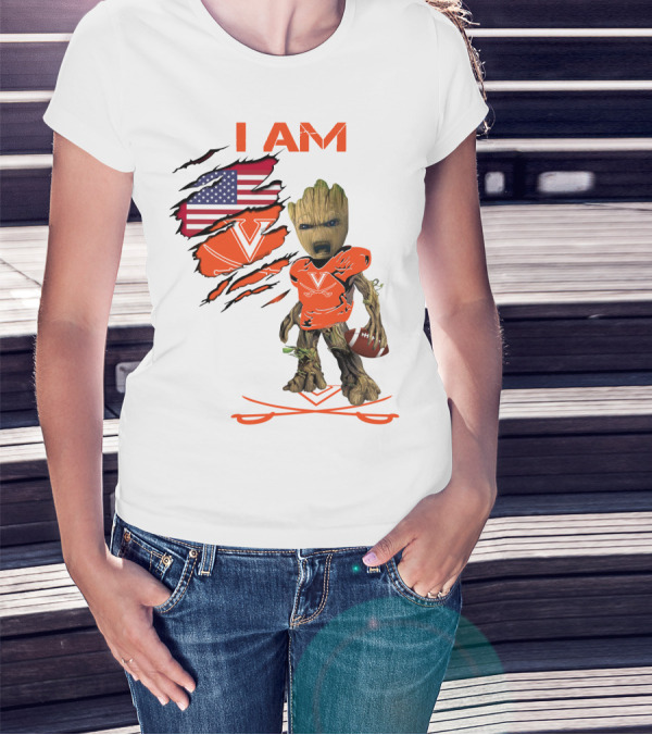 I Am Baby Groot Virginia Cavaliers Football Fan USA Flag T-Shirt