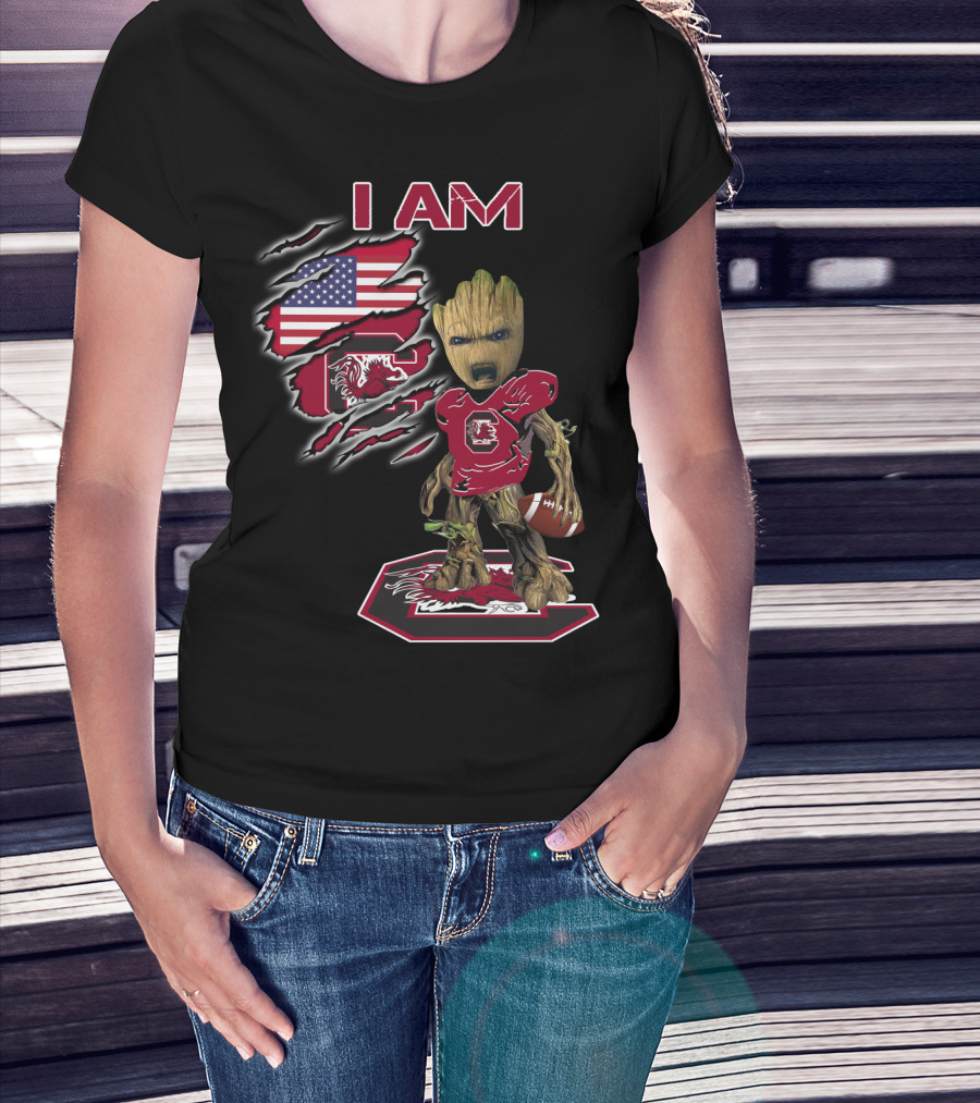 I Am Baby Groot Gamecocks Football Usa Flag T-Shirt
