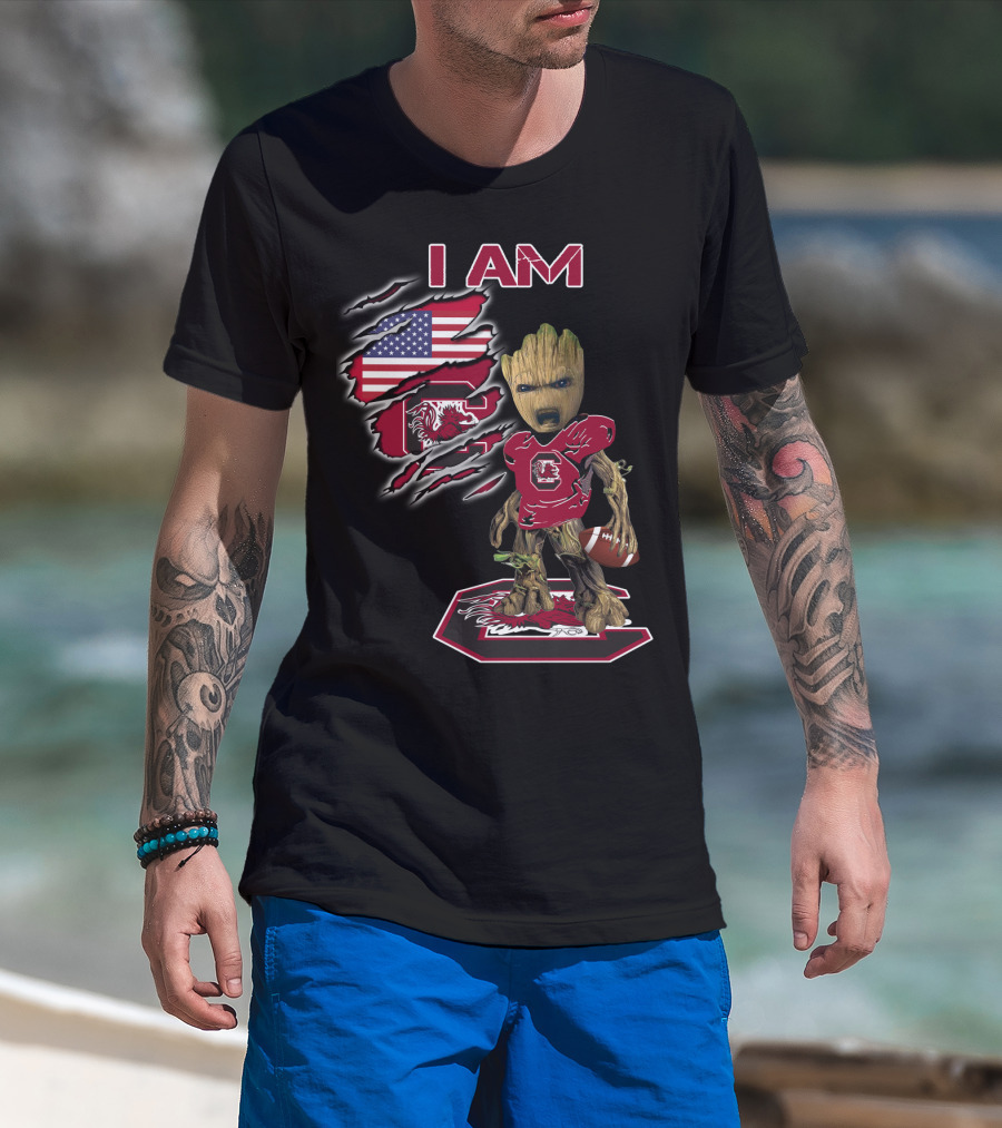 I Am Baby Groot Gamecocks Football Usa Flag T-Shirt