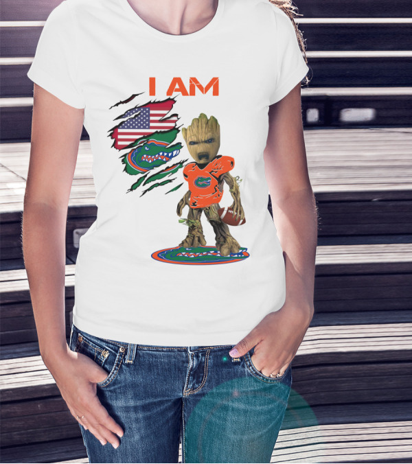 I Am Gators Baby Groot Football USA Flag T-Shirt