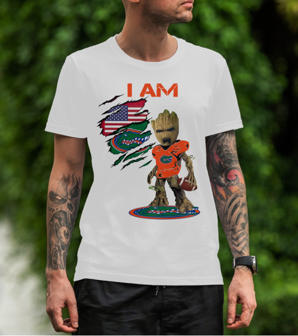 I Am Gators Baby Groot Football USA Flag T-Shirt