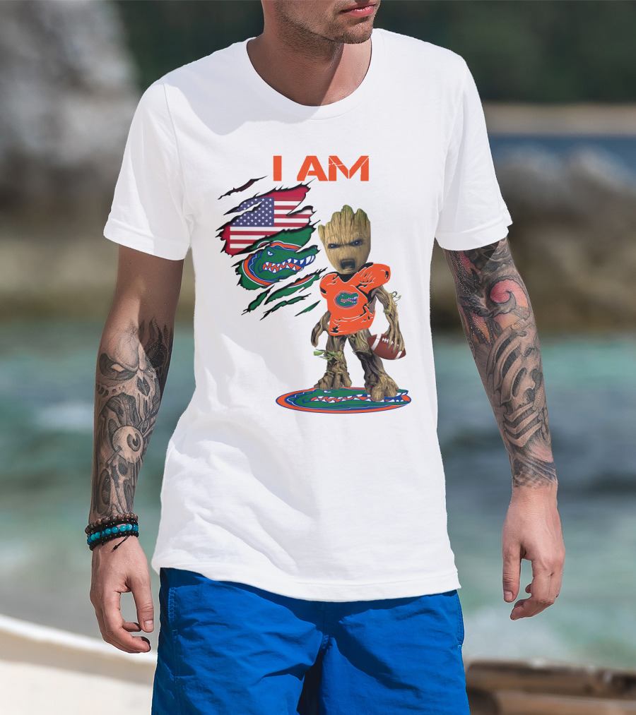 I Am Gators Baby Groot Football USA Flag T-Shirt
