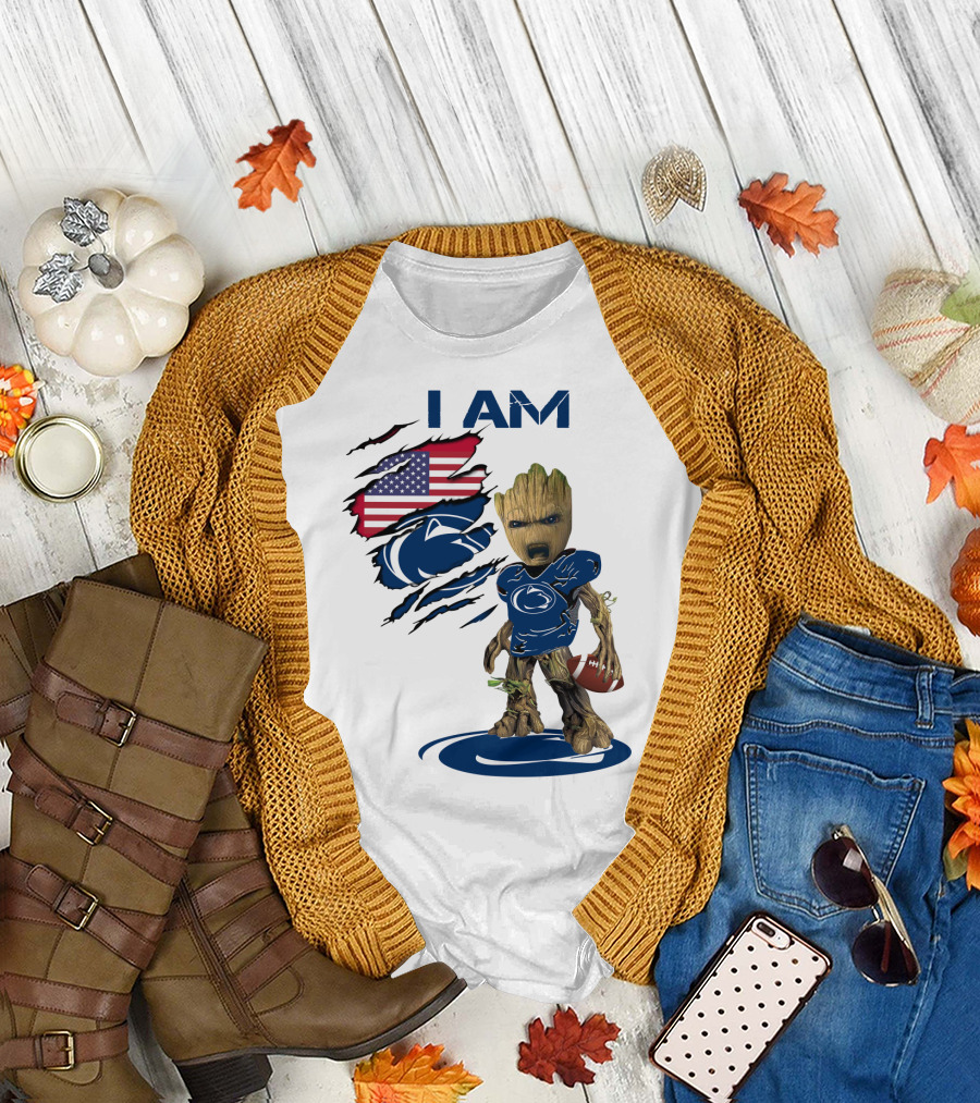 I AM Baby Groot Penn State Football American Flag T-Shirt