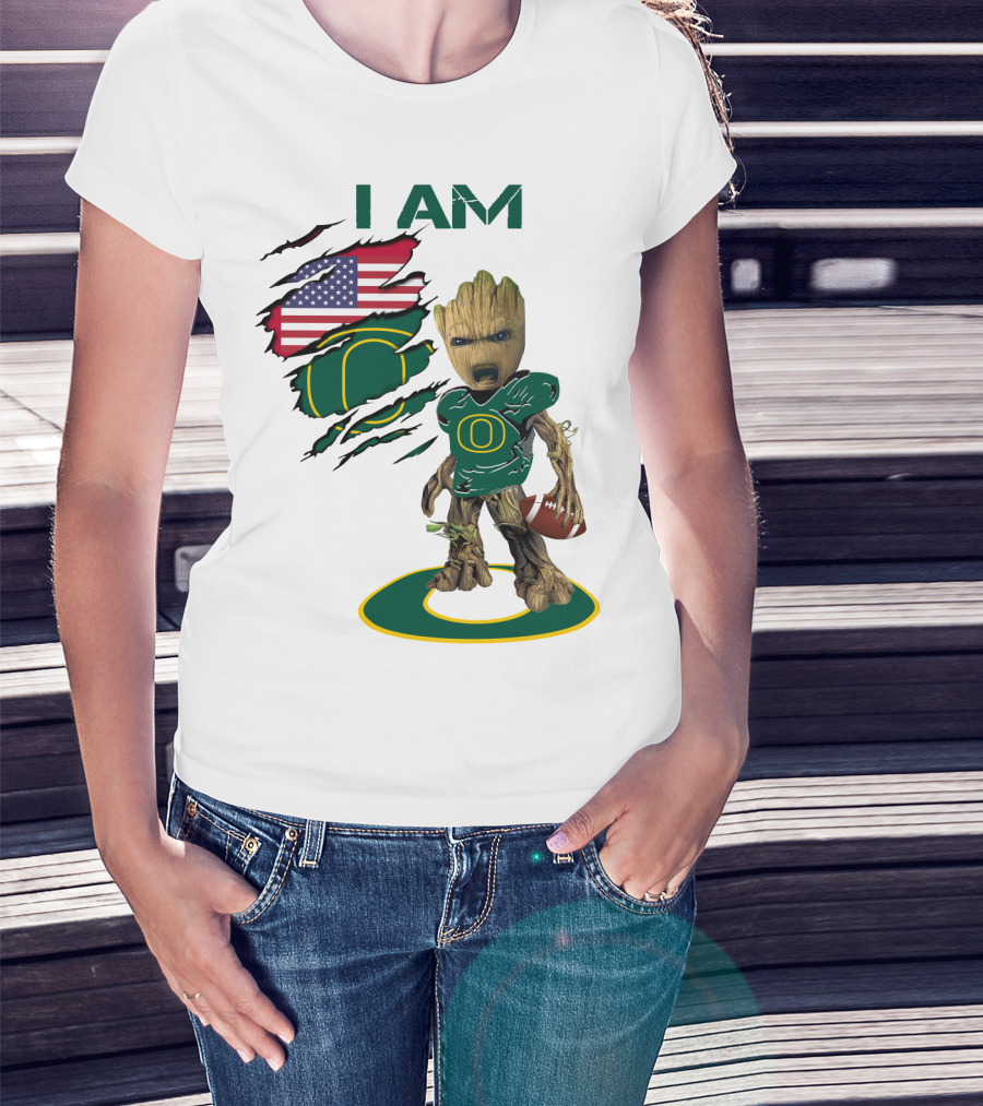 I Am Groot Baby Football Groot American Flag Duck T-Shirt