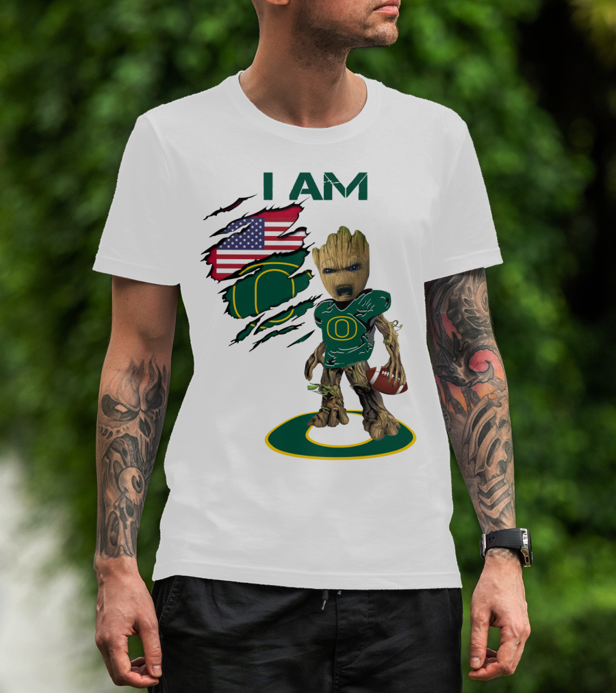 I Am Groot Baby Football Groot American Flag Duck T-Shirt