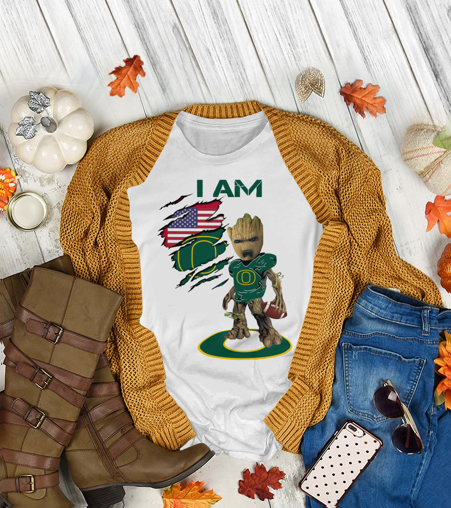 I Am Groot Baby Football Groot American Flag Duck T-Shirt