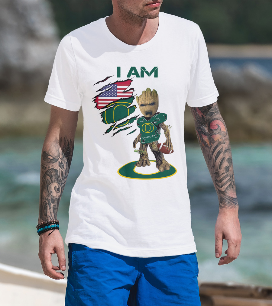 I Am Groot Baby Football Groot American Flag Duck T-Shirt