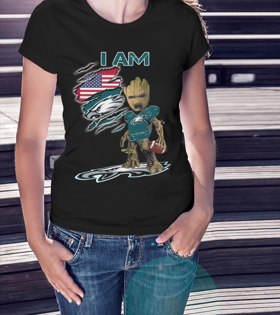 I Am Eagles Baby Groot American Football Fan T-Shirt