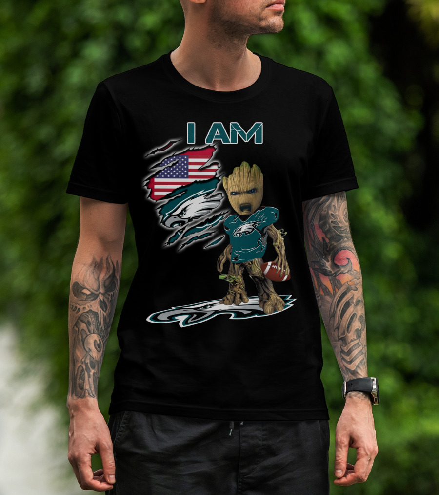 I Am Eagles Baby Groot American Football Fan T-Shirt