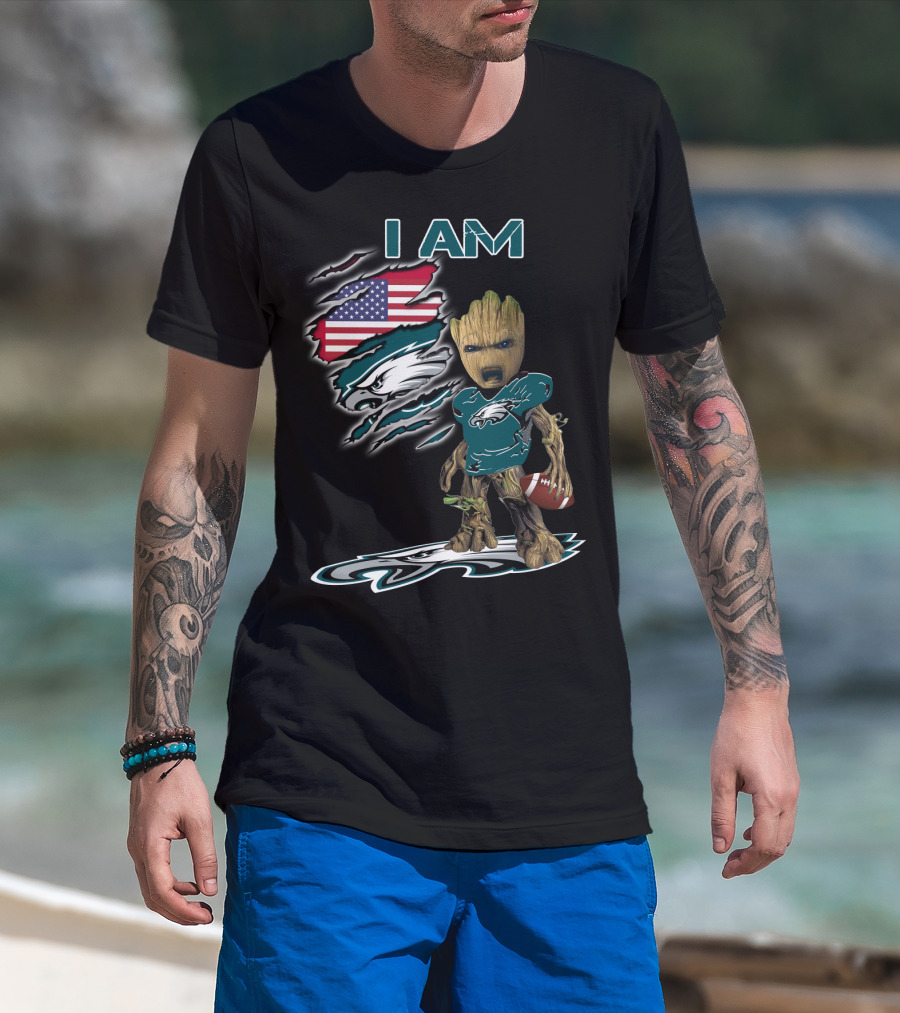 I Am Eagles Baby Groot American Football Fan T-Shirt