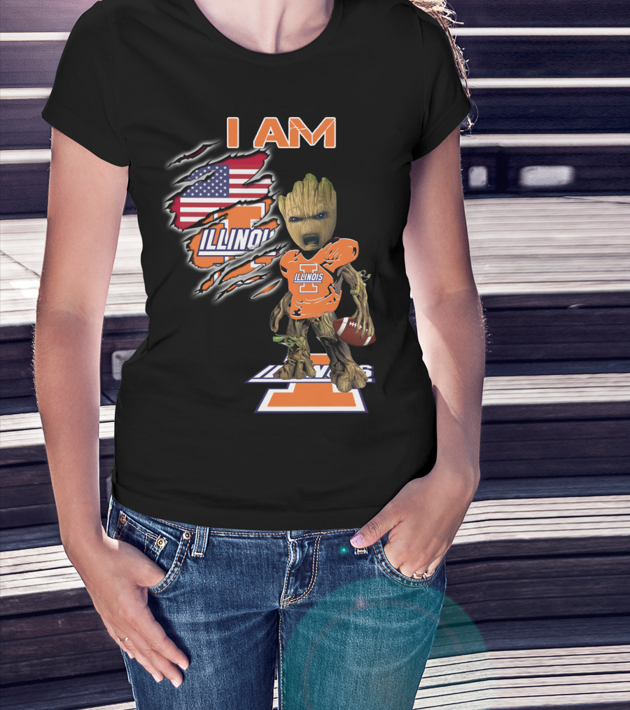 I Am Groot Illinois Football Usa Flag T-Shirt