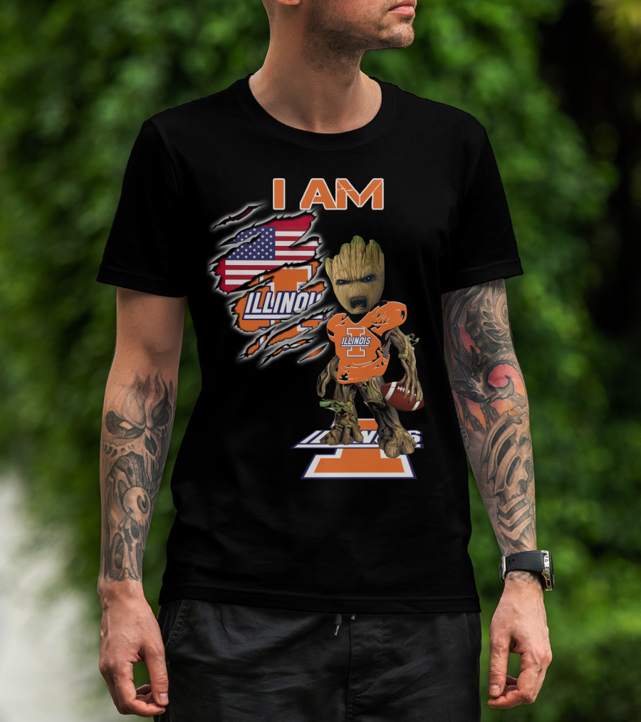 I Am Groot Illinois Football Usa Flag T-Shirt