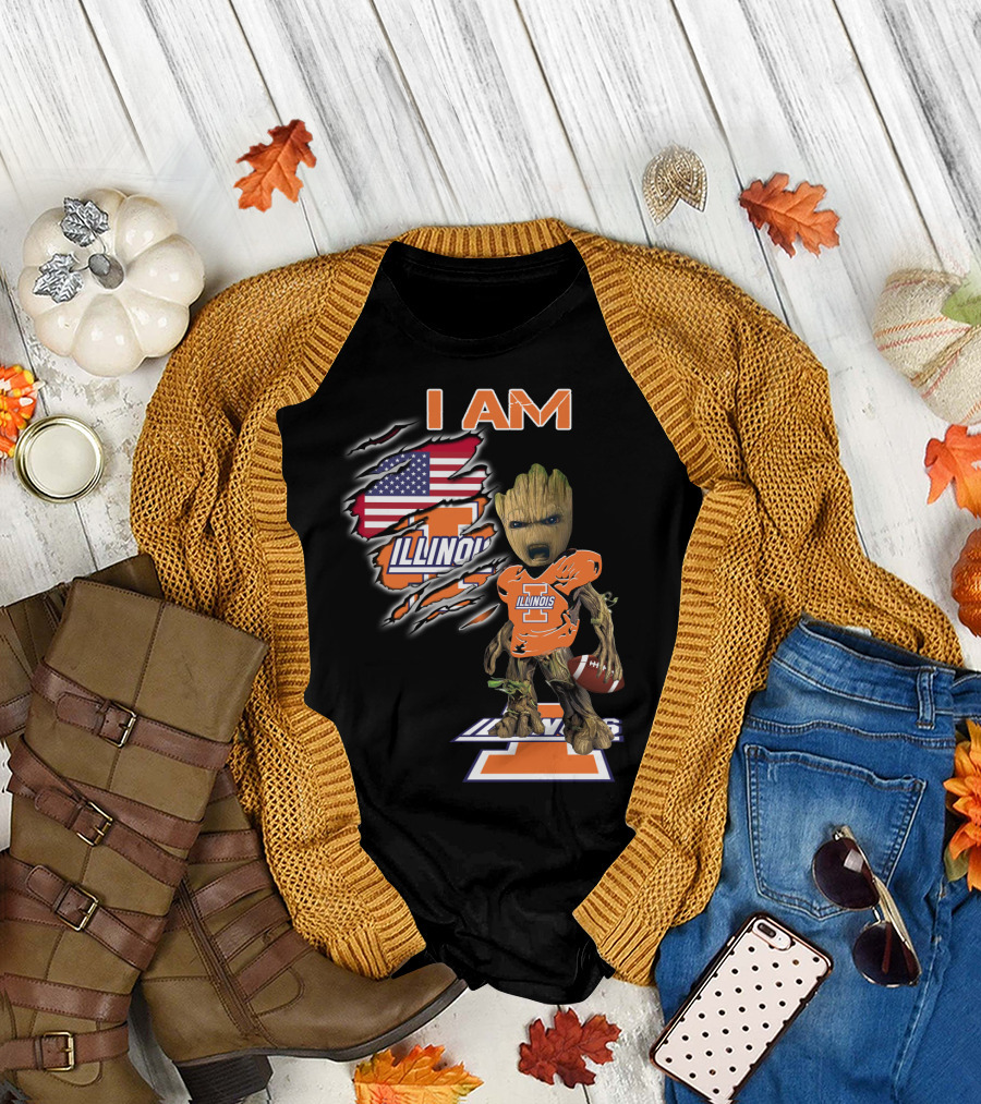I Am Groot Illinois Football Usa Flag T-Shirt