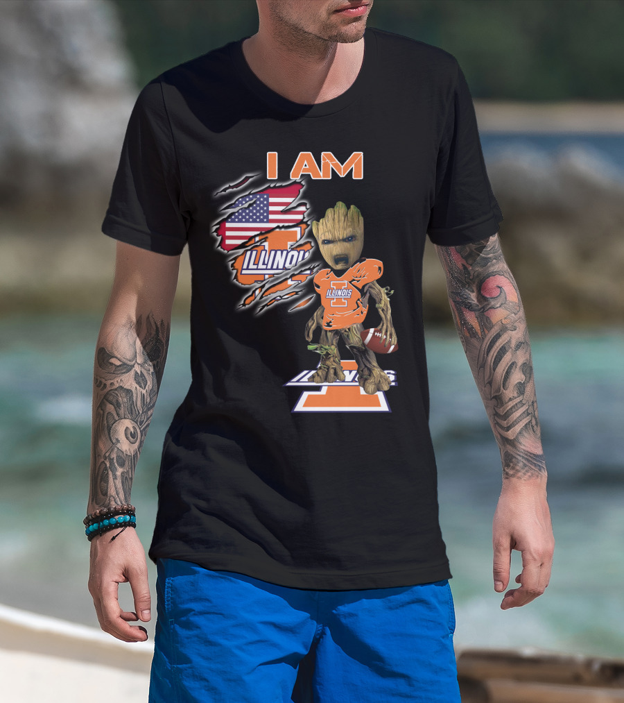 I Am Groot Illinois Football Usa Flag T-Shirt