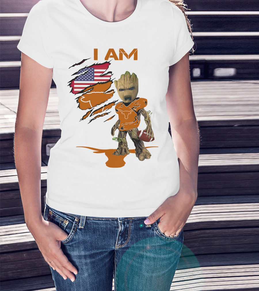 I AM Baby Groot Longhorns American Football T-Shirt