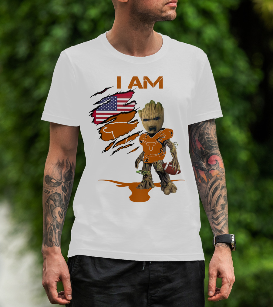 I AM Baby Groot Longhorns American Football T-Shirt