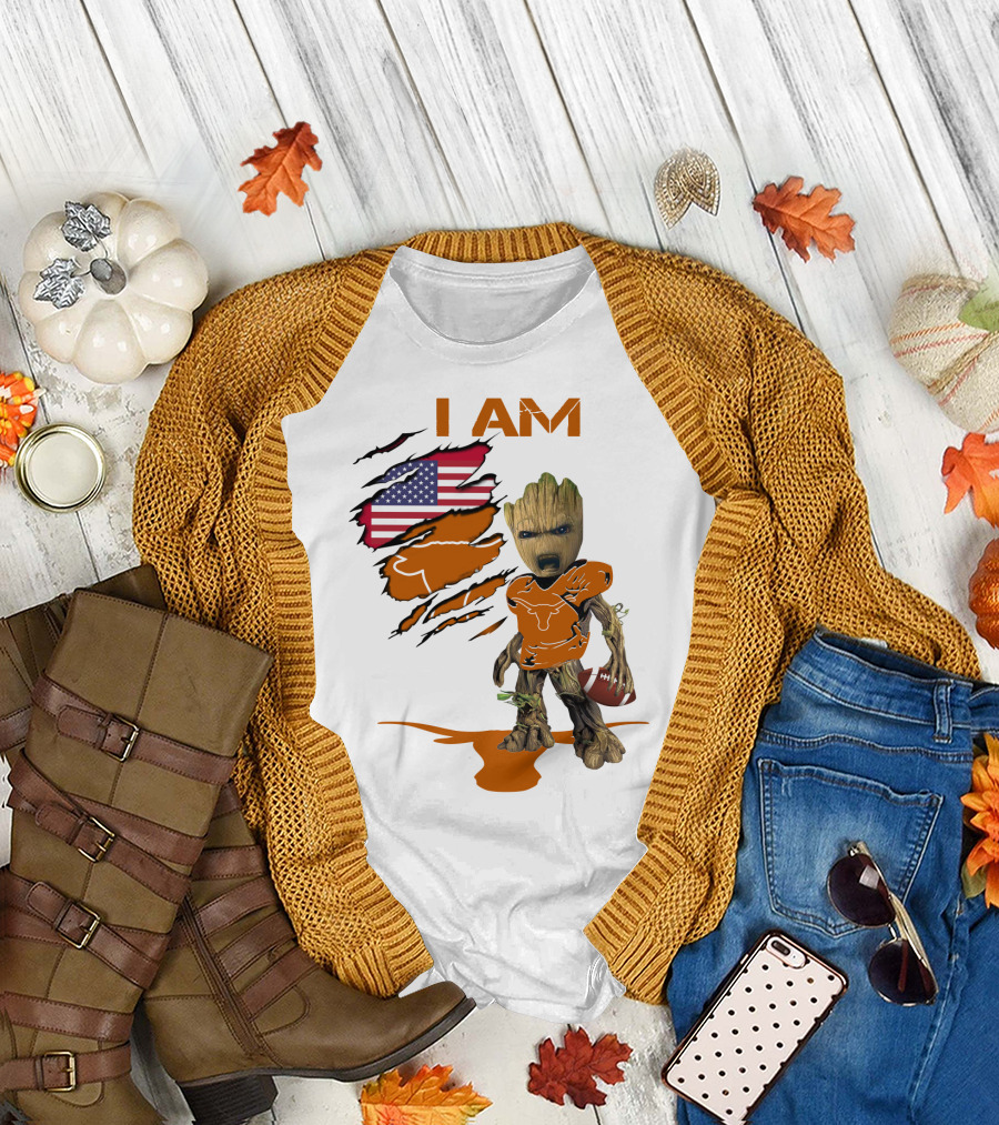 I AM Baby Groot Longhorns American Football T-Shirt