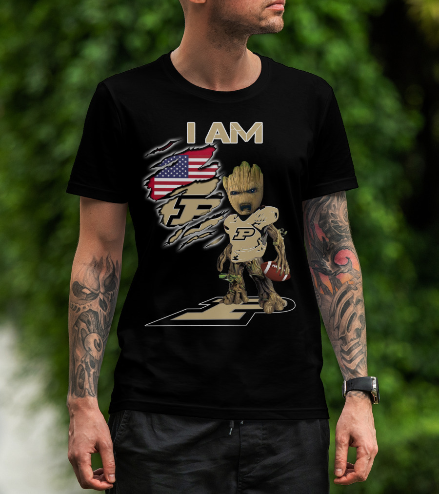 I Am Purdue Baby Groot American Flag Purdue Football T-Shirt