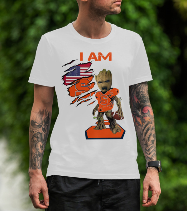 I AM Baby Groot Syracuse Football American Flag T-Shirt