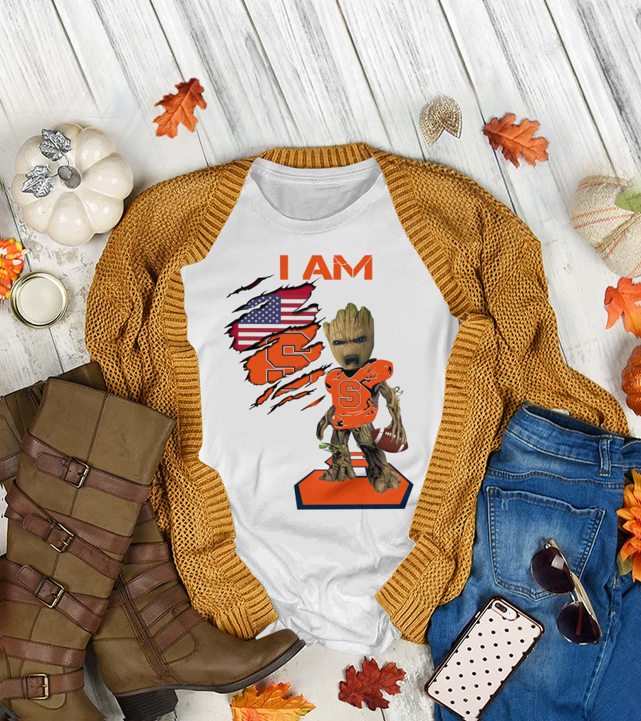 I AM Baby Groot Syracuse Football American Flag T-Shirt