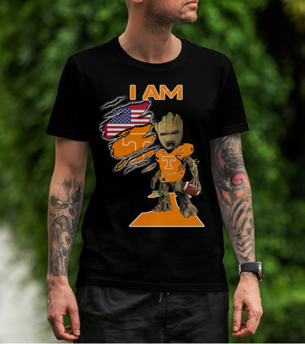I Am Groot Tennessee Football T-Shirt American Flag T-Shirt