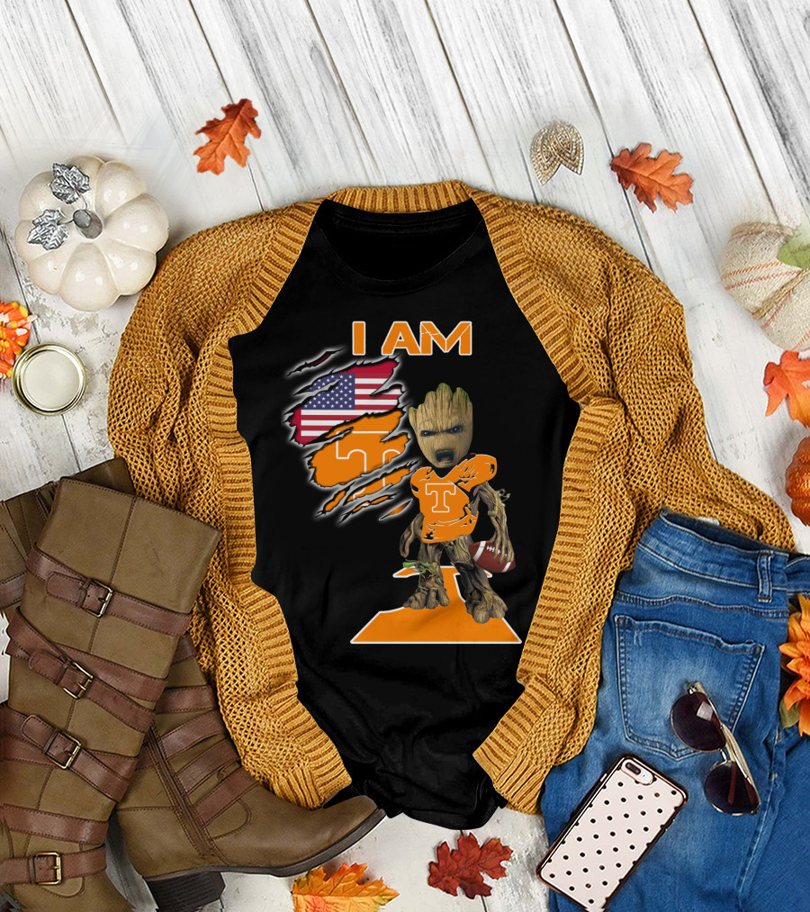I Am Groot Tennessee Football T-Shirt American Flag T-Shirt