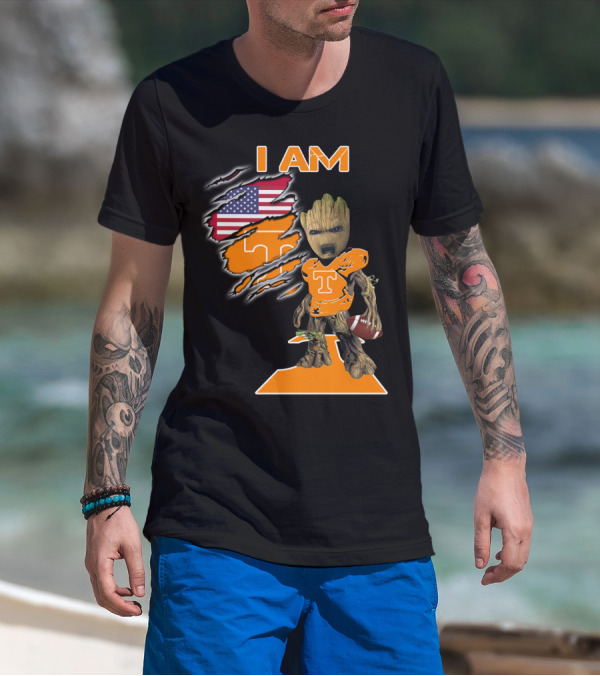 I Am Groot Tennessee Football T-Shirt American Flag T-Shirt