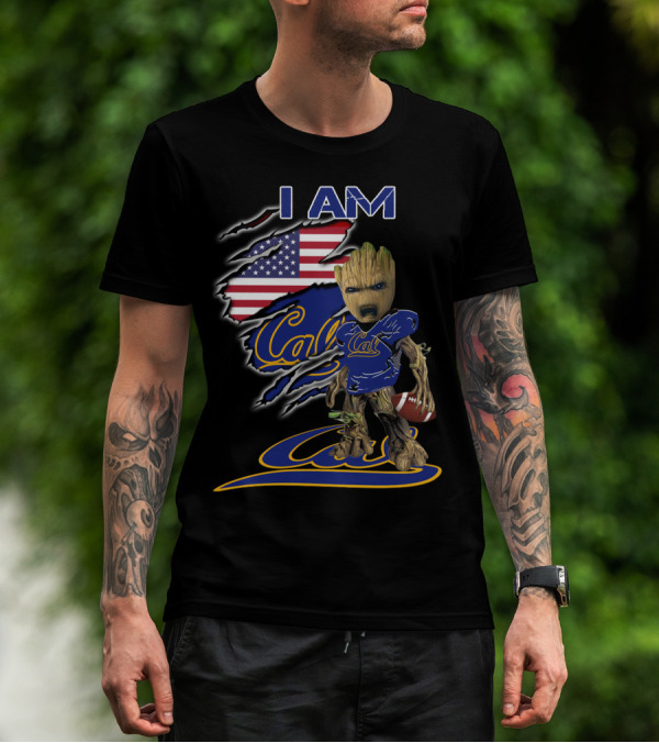 I AM Cal Baby Groot Football USA Flag T-Shirt