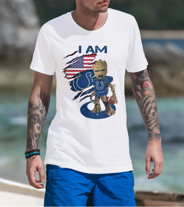 I Am Colts Baby Groot American Flag Football T-Shirt