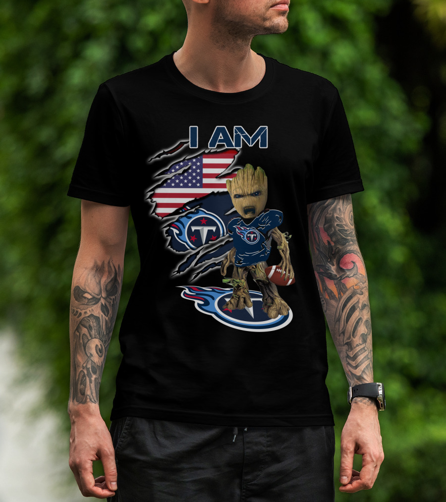 I Am Titans Baby Groot American Flag Football Nfl Crossover T-Shirt