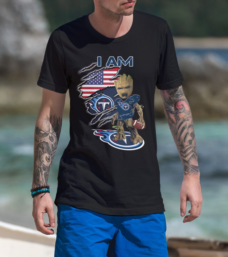 I Am Titans Baby Groot American Flag Football Nfl Crossover T-Shirt