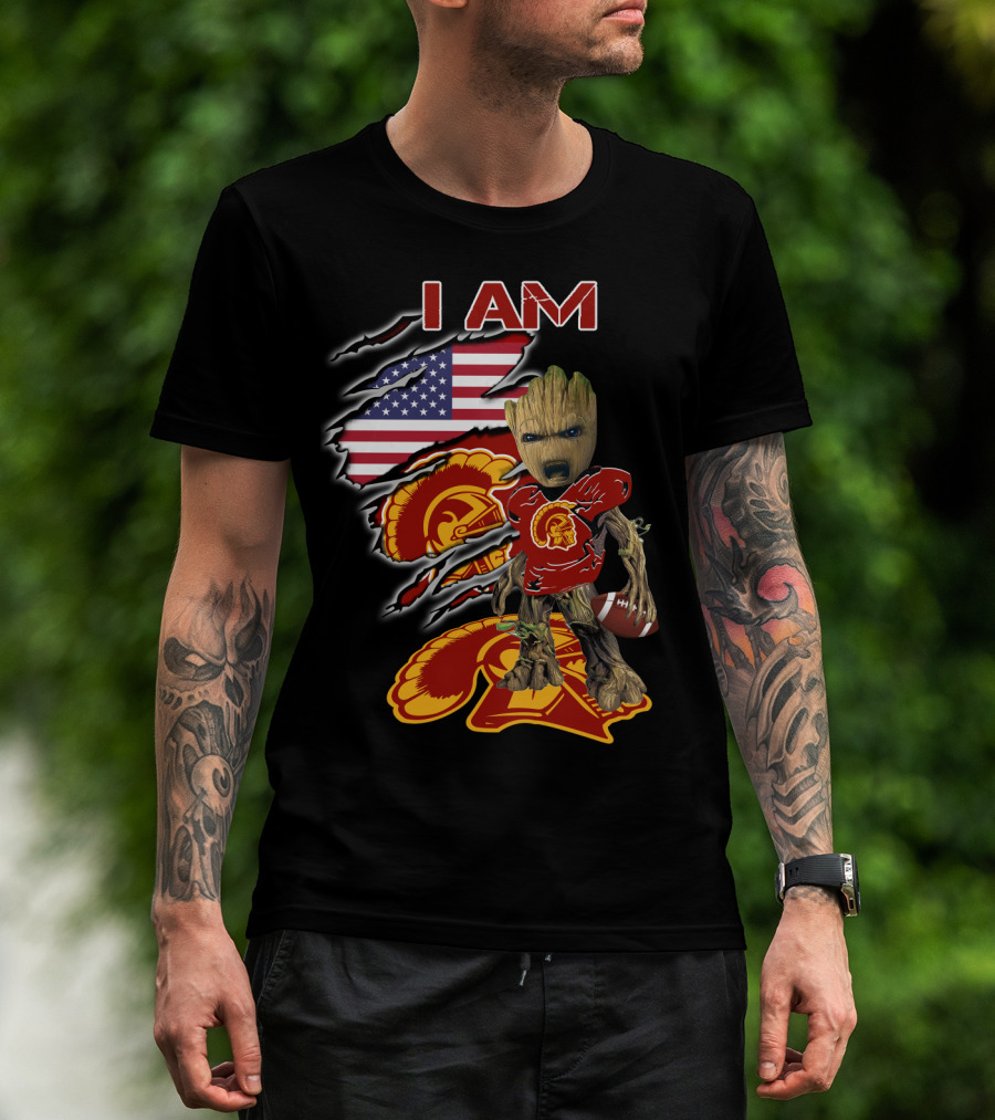 I Am Trojans Baby Groot American Flag Usc Football T-Shirt