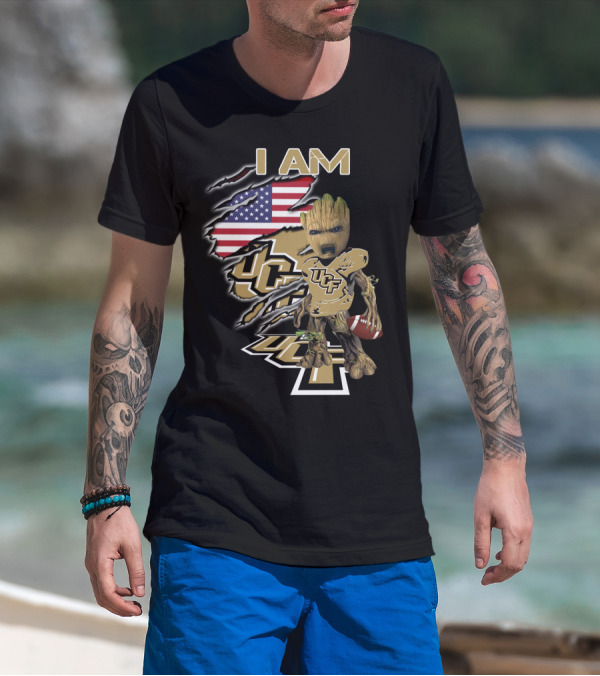 I AM UCF Baby Groot Football American Flag T-Shirt
