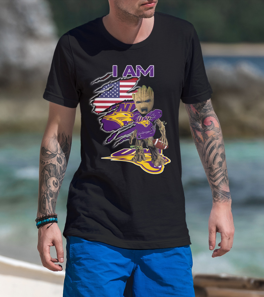 I Am Uni Baby Groot American Flag Football Panthers T-Shirt