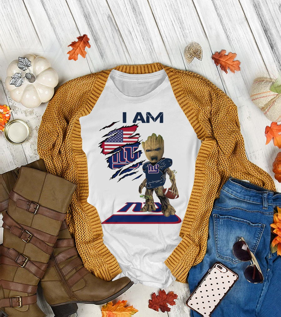 I Am Giants Baby Groot Football USA Flag T-Shirt