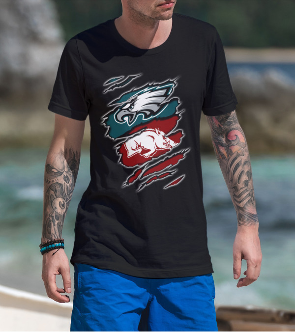 Philadelphia Eagles Arkansas Razorbacks Ripped T-Shirt