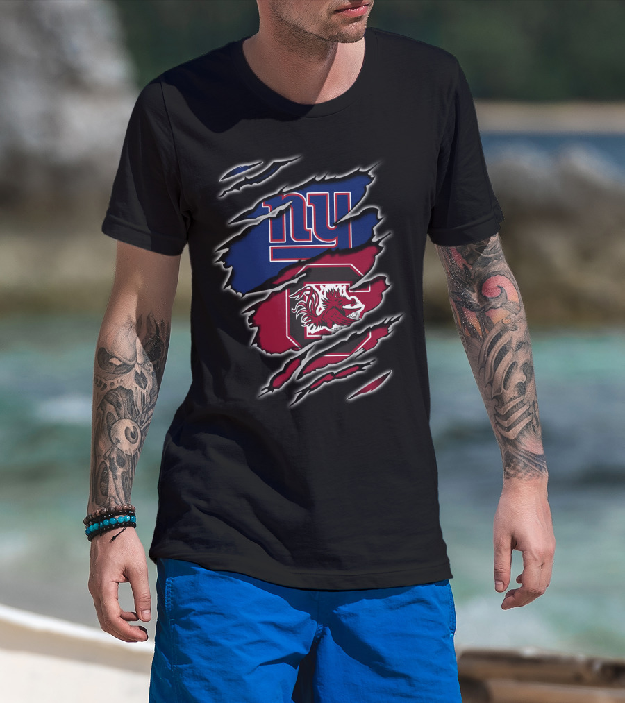 Ny Giants South Carolina Gamecocks Claw Marks Image Logo Mashup T-Shirt