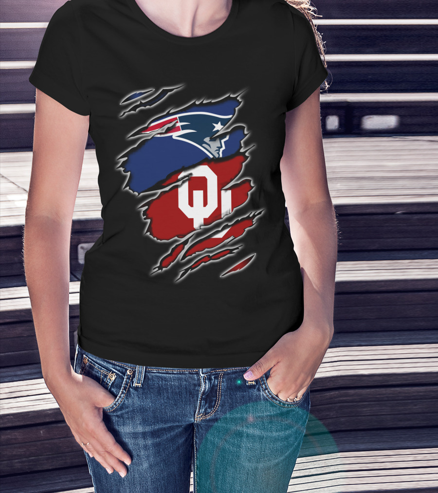 Patriots Sooners Ou Football Fan Gear Oklahoma New England Logo Mashup T-Shirt