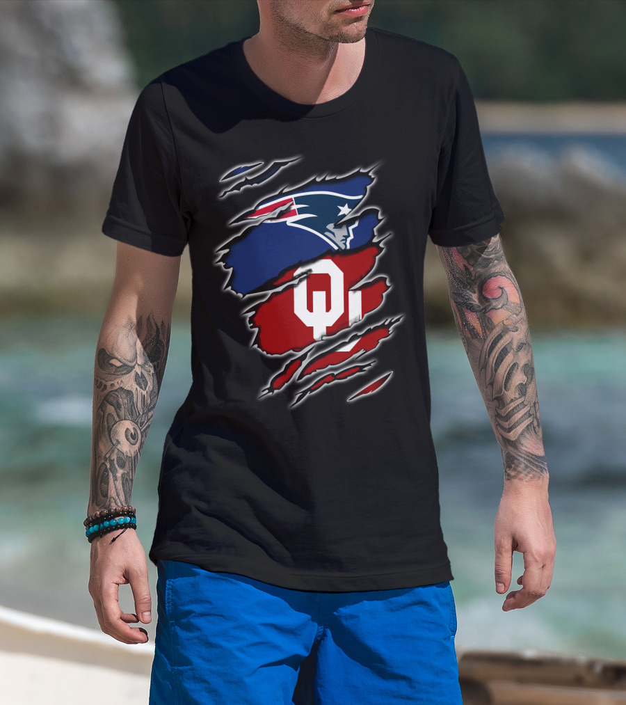Patriots Sooners Ou Football Fan Gear Oklahoma New England Logo Mashup T-Shirt