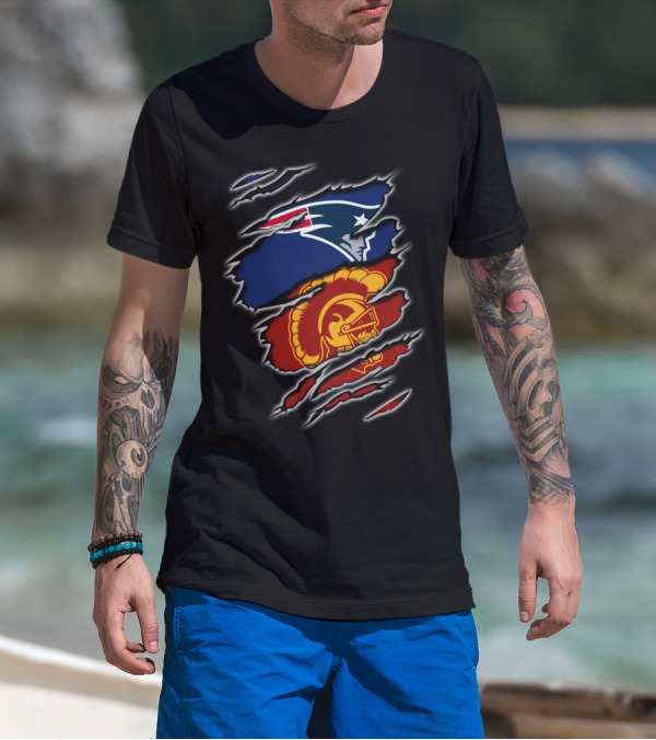 Patriots And Trojans Logo Mashup Ripped T-Shirt