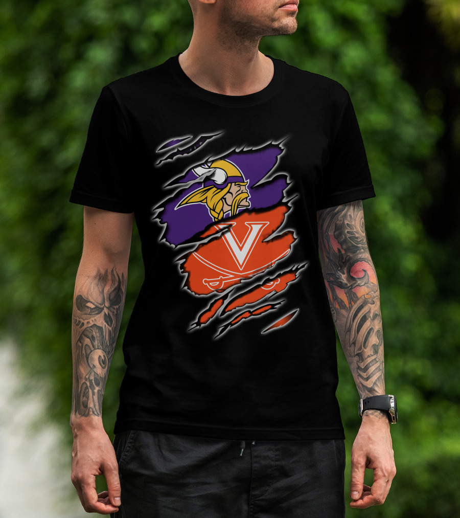 Vikings Cavaliers Minnesota NFL Virginia NCAA Crossover Logo Fusion T-Shirt