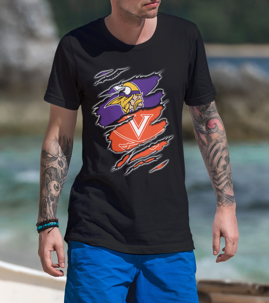 Vikings Cavaliers Minnesota NFL Virginia NCAA Crossover Logo Fusion T-Shirt