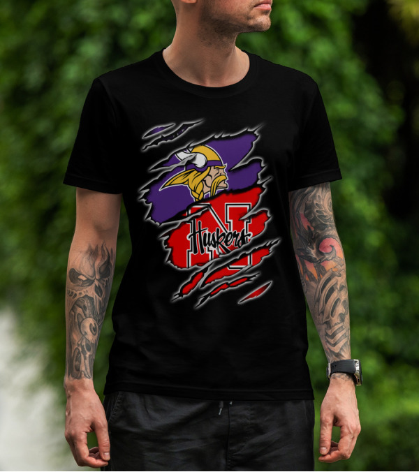 Vikings Huskers Nebraska Football Crossover T-Shirt