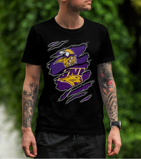 Vikings UNI Panthers Logo Text Rip Effect T-Shirt