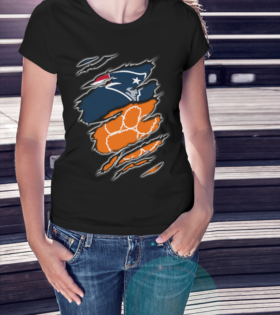 Patriots Clemson Tiger Paw Scratch New England Football Tiger Claw T-Shirt