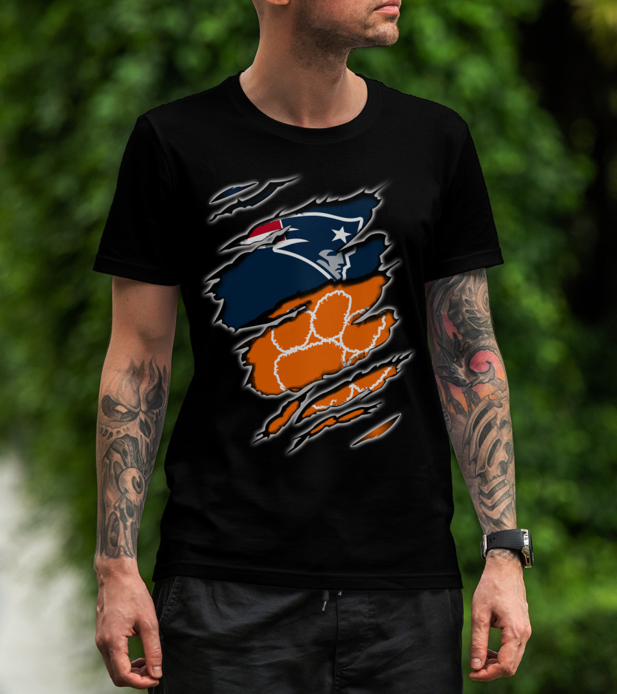 Patriots Clemson Tiger Paw Scratch New England Football Tiger Claw T-Shirt