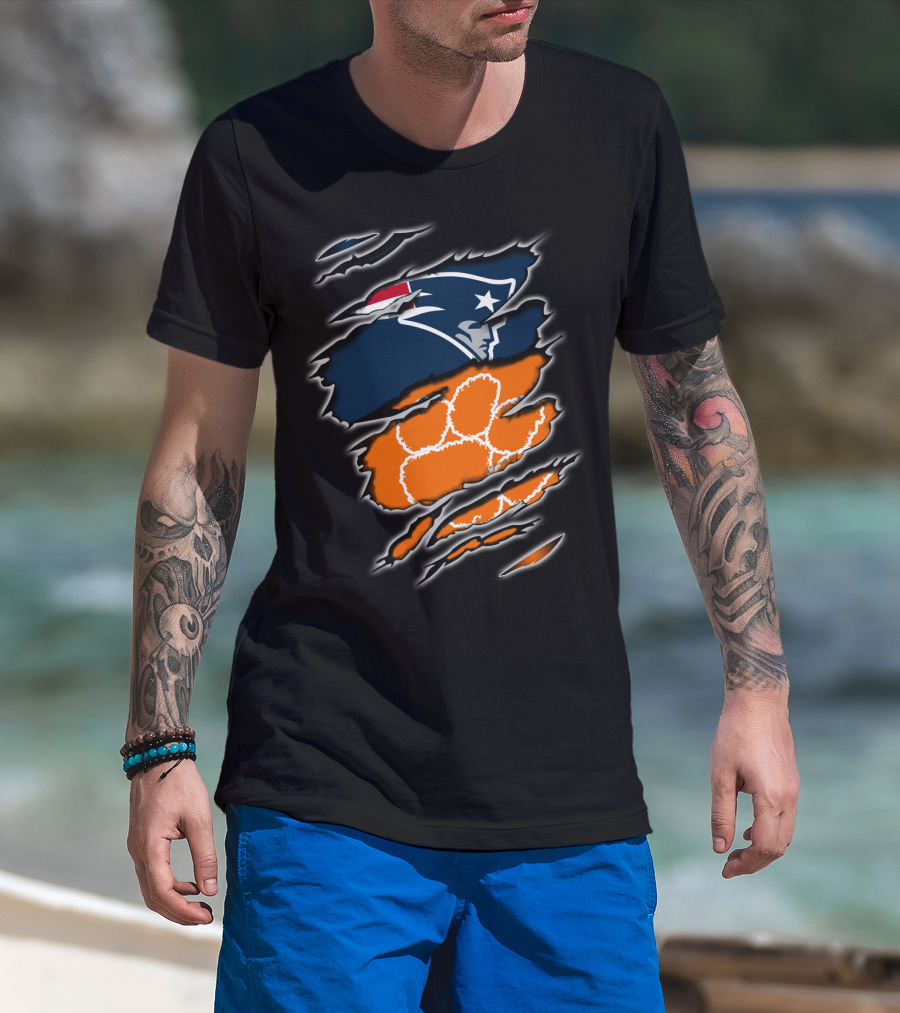 Patriots Clemson Tiger Paw Scratch New England Football Tiger Claw T-Shirt
