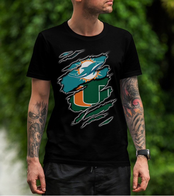 Miami Dolphins Hurricanes Mascot Logo Claw Marks T-Shirt