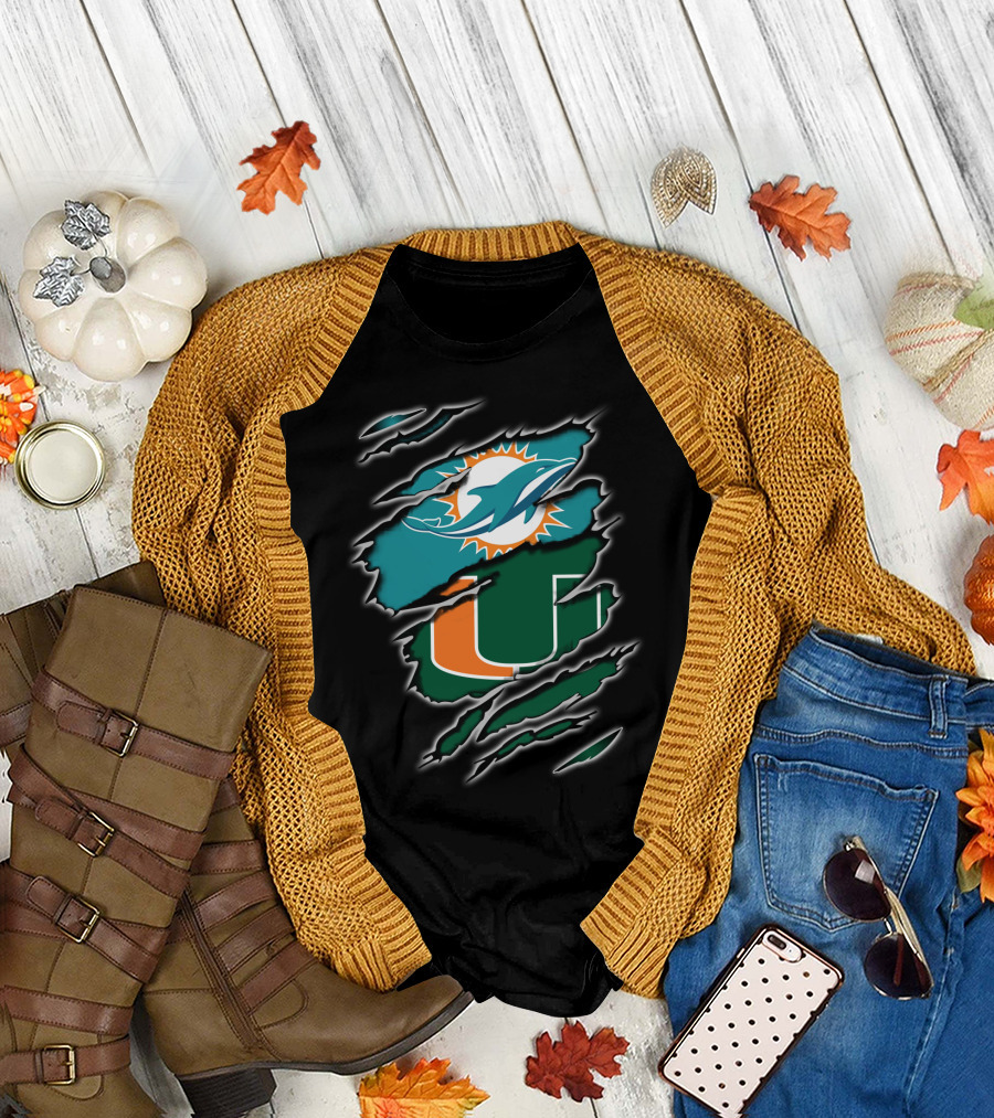 Miami Dolphins Hurricanes Mascot Logo Claw Marks T-Shirt
