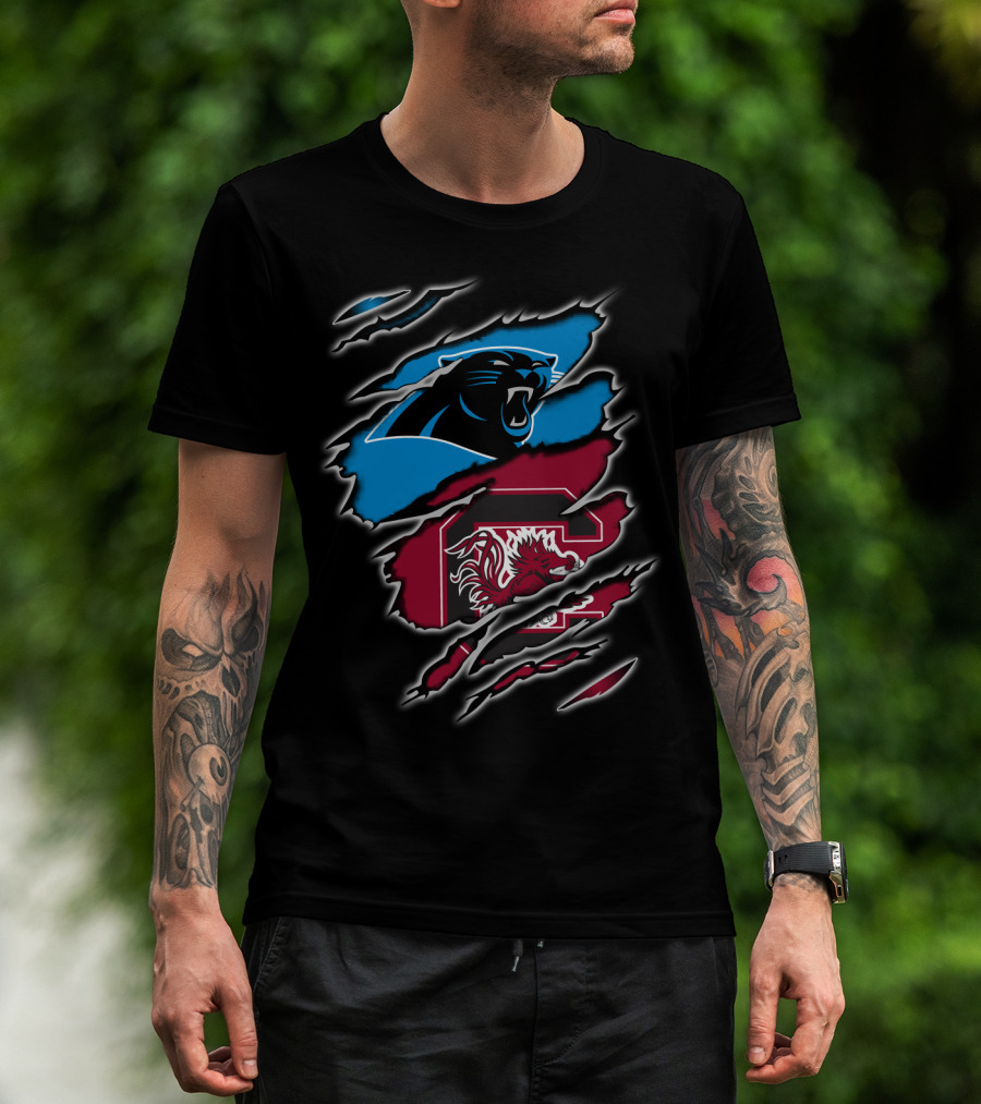 Carolina Panthers Gamecocks Logo Scratch Claw Marks T-Shirt